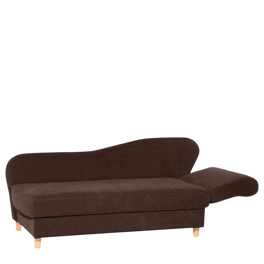 Sale Wohnen Velours Recamiere in Braun mit Buche - Curney