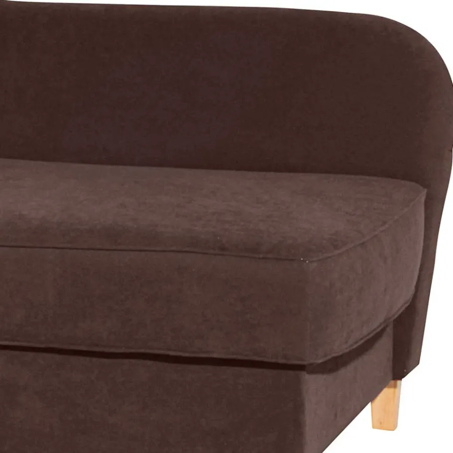 Sale Wohnen Velours Recamiere in Braun mit Buche - Curney