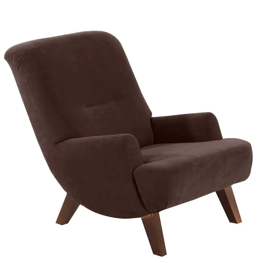 Best Wohnen Velours Sessel in Braun mit Nussbaumfarben - Vastonia