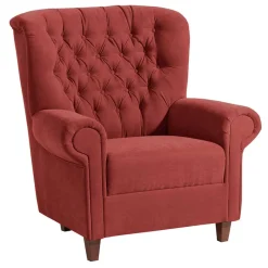 Best Wohnen Velours Sessel in Terracotta und Nussbaum - Valbern