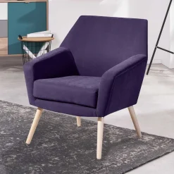 New Wohnen Velours Sessel in Violett und Buche Natur - Cunnar