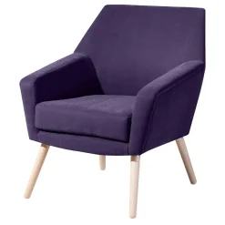 New Wohnen Velours Sessel in Violett und Buche Natur - Cunnar