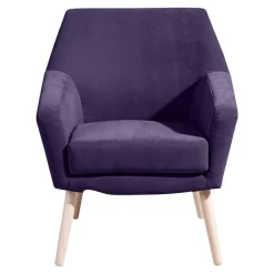 New Wohnen Velours Sessel in Violett und Buche Natur - Cunnar