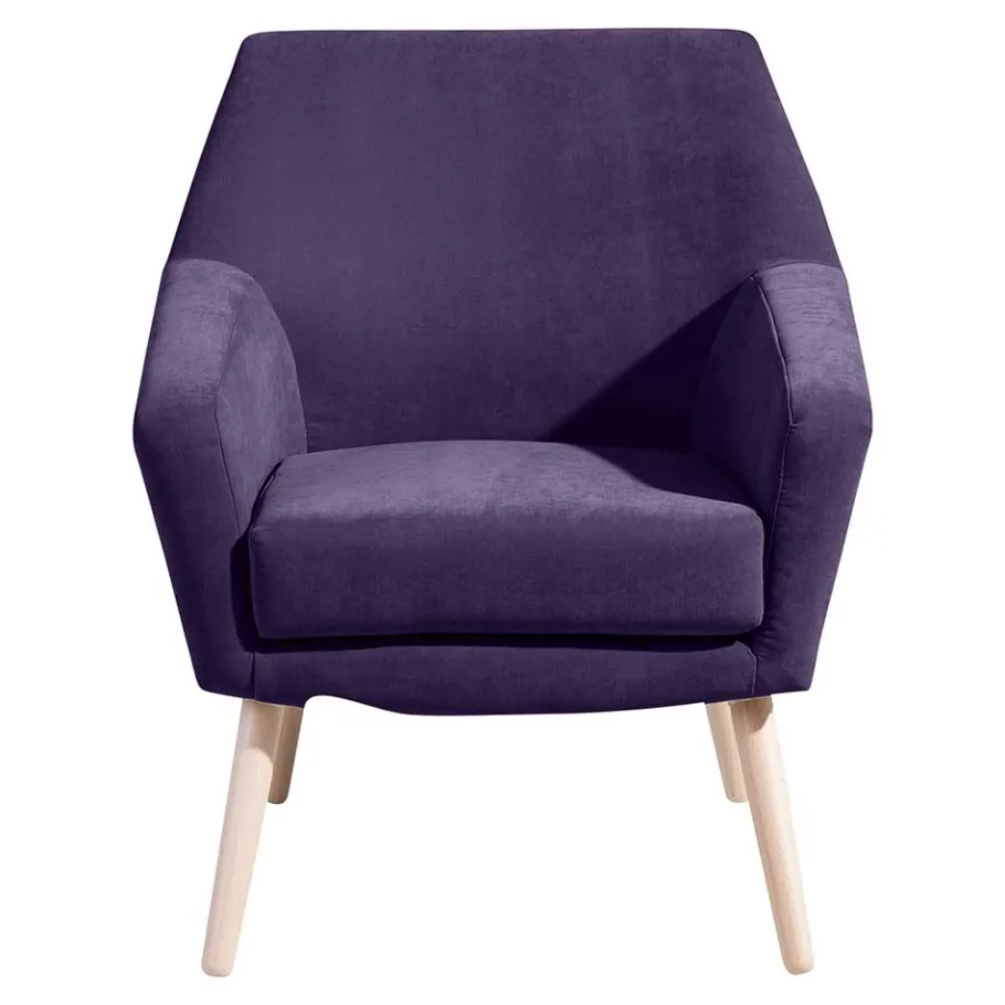 New Wohnen Velours Sessel in Violett und Buche Natur - Cunnar