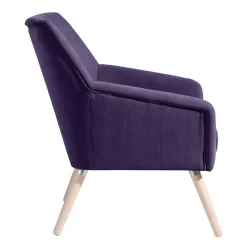 New Wohnen Velours Sessel in Violett und Buche Natur - Cunnar