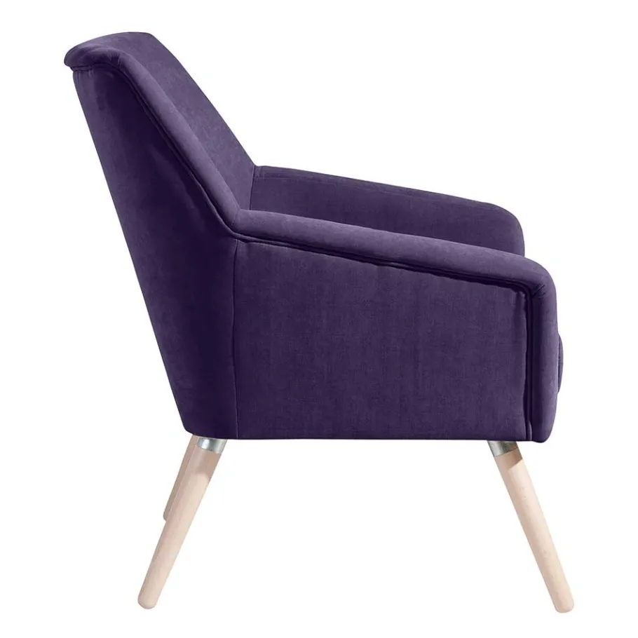 New Wohnen Velours Sessel in Violett und Buche Natur - Cunnar