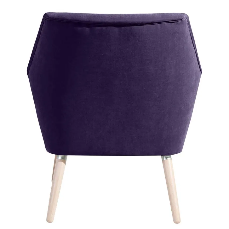 New Wohnen Velours Sessel in Violett und Buche Natur - Cunnar
