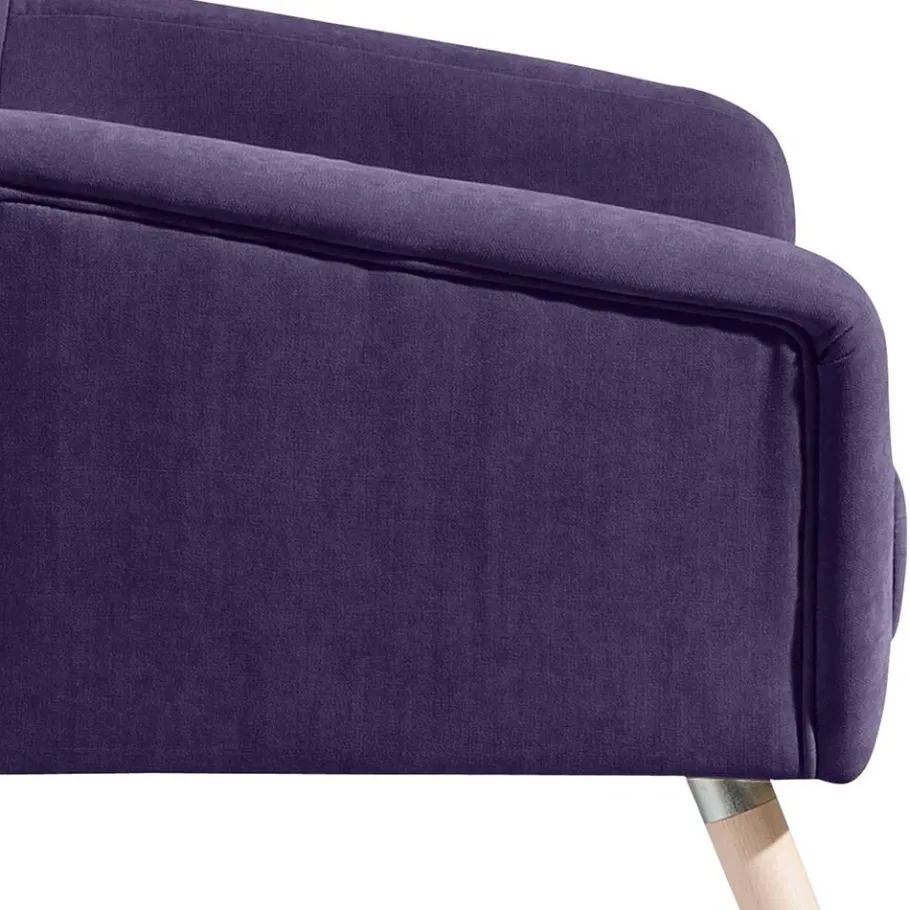 New Wohnen Velours Sessel in Violett und Buche Natur - Cunnar