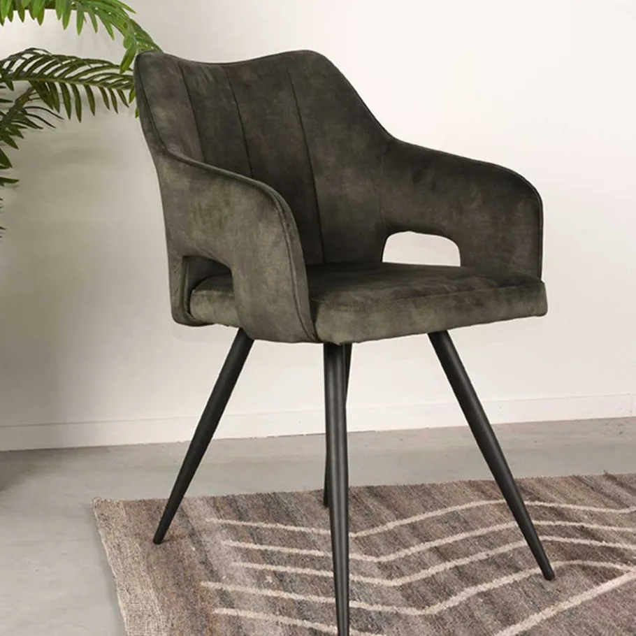 New Wohnen Velours Tischsessel in Dunkelgrün - Clarendon