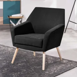Outlet Wohnen Velourssessel in Schwarz mit Buche Natur - Nocena