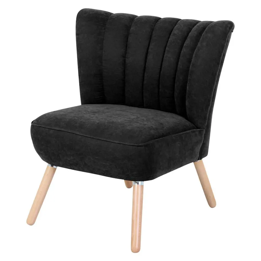 Sale Wohnen Velours-Sessel in Schwarz und Buche Natur - Avenzas