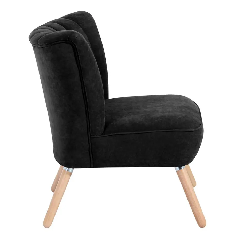 Sale Wohnen Velours-Sessel in Schwarz und Buche Natur - Avenzas