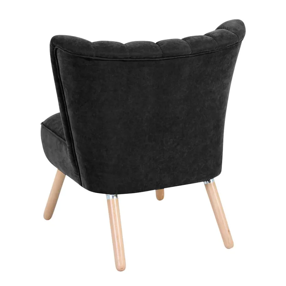 Sale Wohnen Velours-Sessel in Schwarz und Buche Natur - Avenzas