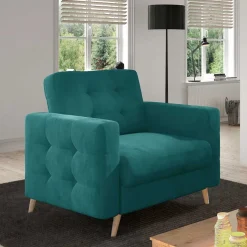 Discount Wohnen Velours-Sessel in Türkis Blau - Lutos