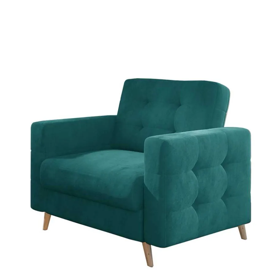 Discount Wohnen Velours-Sessel in Türkis Blau - Lutos