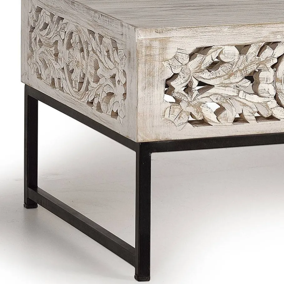 Online Wohnen Vintage Couchtisch in Holz White Wash - Fudorus