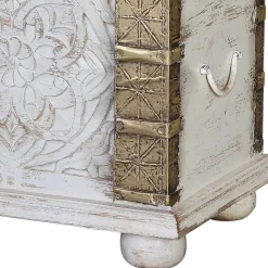 Wohnen Vintage Holztruhe in Antikweiß mit Bronze - Volkma