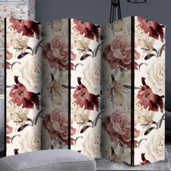 Wohnen Vintage Motiv Paravent mit Rosen in Rot Weiß - Vakuum
