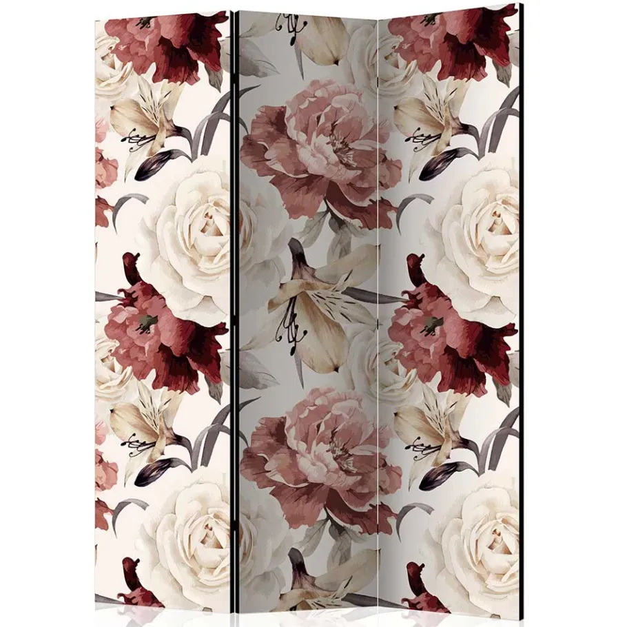 Wohnen Vintage Motiv Paravent mit Rosen in Rot Weiß - Vakuum