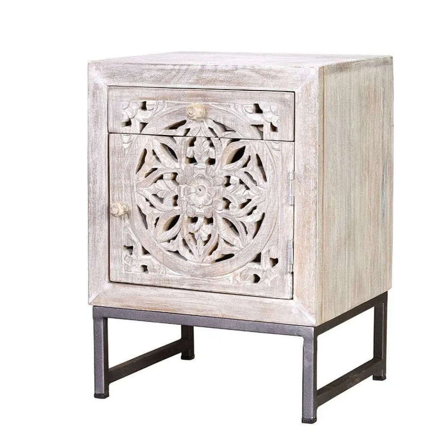 Best Wohnen Vintage Nachtschrank aus Mangoholz White Wash - Fudorus