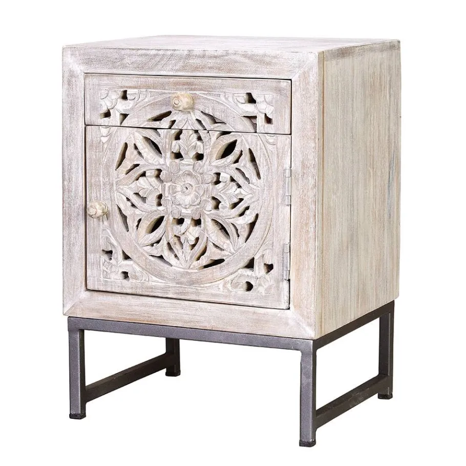 Best Wohnen Vintage Nachtschrank aus Mangoholz White Wash - Fudorus