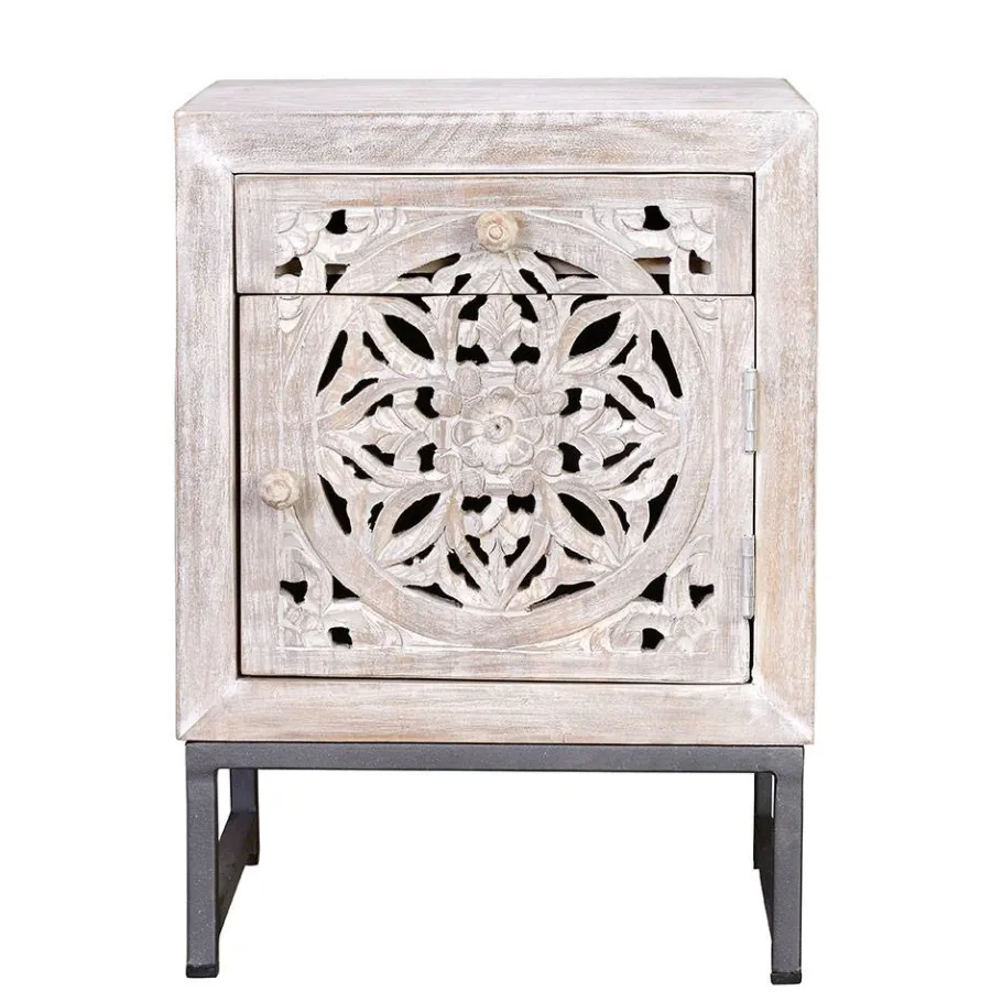Best Wohnen Vintage Nachtschrank aus Mangoholz White Wash - Fudorus
