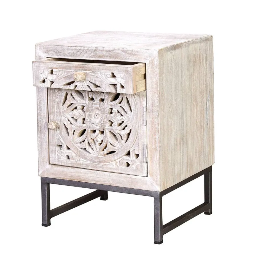 Best Wohnen Vintage Nachtschrank aus Mangoholz White Wash - Fudorus