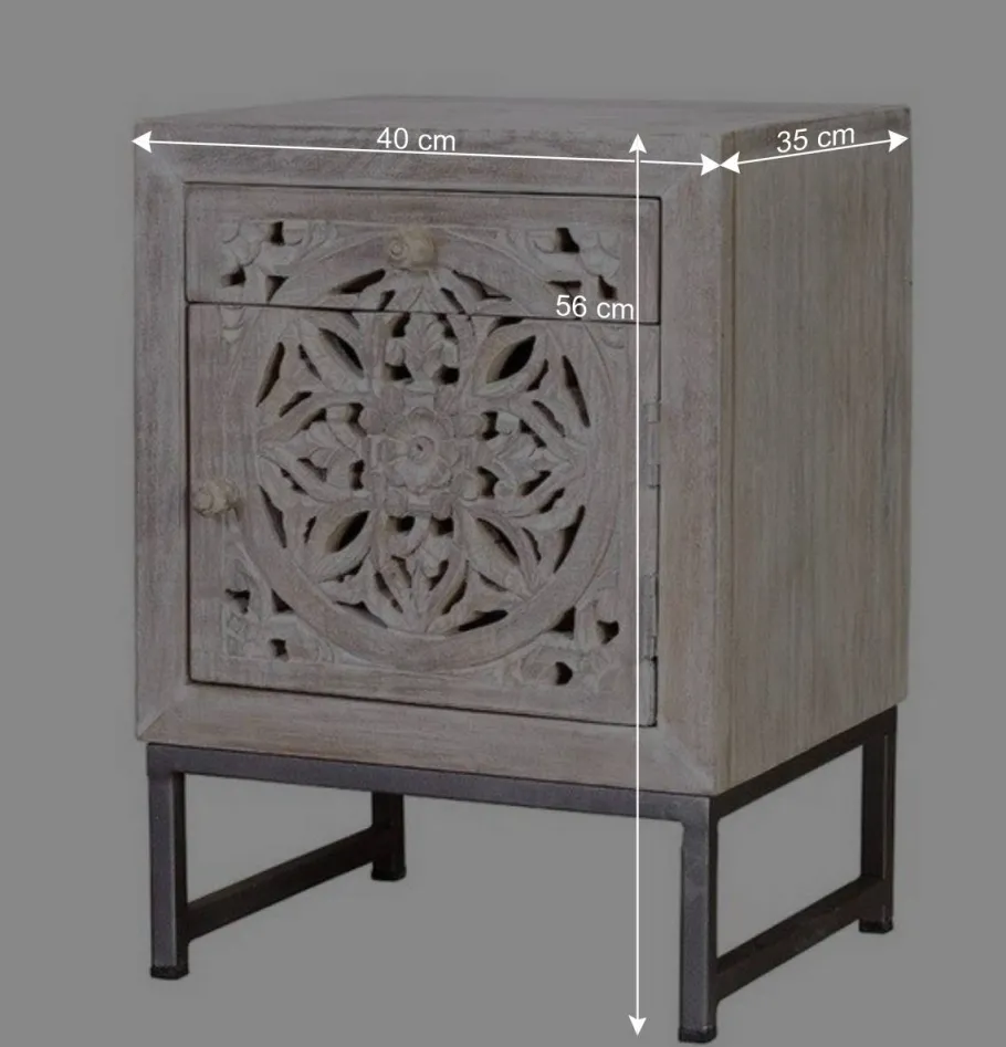 Best Wohnen Vintage Nachtschrank aus Mangoholz White Wash - Fudorus