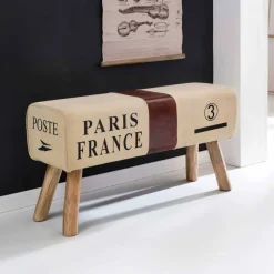 Clearance Wohnen Vintage Polsterbank Clause mit Holz Leinen Echtleder