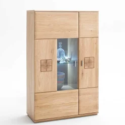 Online Wohnen Vitrine Highboard optional mit LED Pontros Eiche Bianco teilmassiv