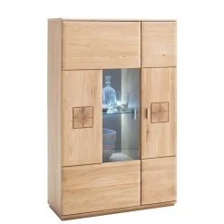 Online Wohnen Vitrine Highboard optional mit LED Pontros Eiche Bianco teilmassiv