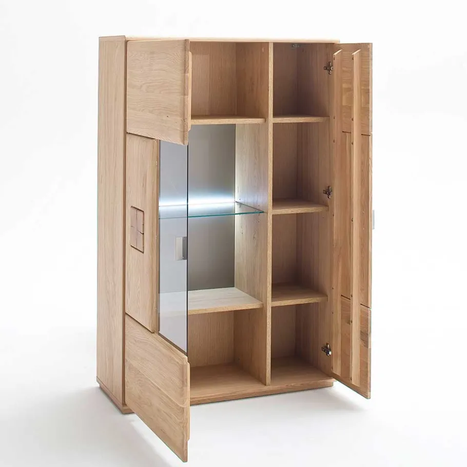 Online Wohnen Vitrine Highboard optional mit LED Pontros Eiche Bianco teilmassiv