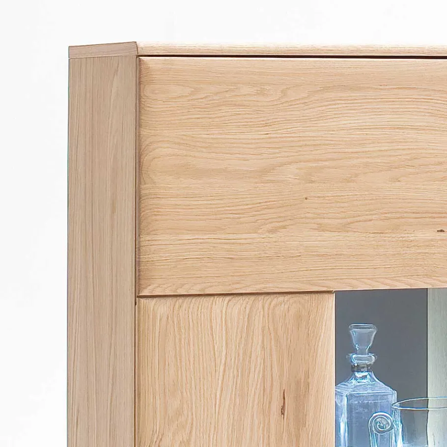 Online Wohnen Vitrine Highboard optional mit LED Pontros Eiche Bianco teilmassiv