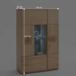 Online Wohnen Vitrine Highboard optional mit LED Pontros Eiche Bianco teilmassiv