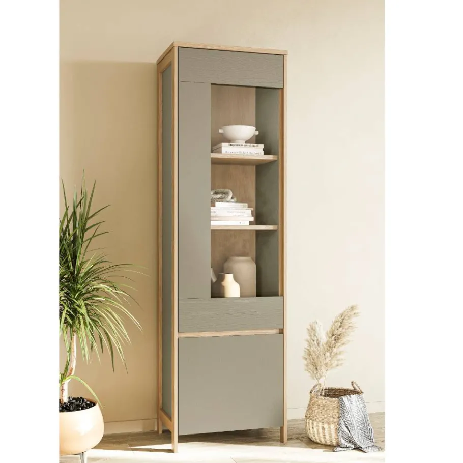 New Wohnen Vitrine in Eukalyptus und Eiche Optik - Promo