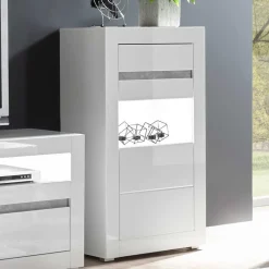 Best Wohnen Vitrine in Hochglanz Weiß Mextra mit Beton Dekor Absetzung