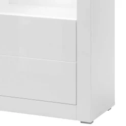 Best Wohnen Vitrine in Hochglanz Weiß Mextra mit Beton Dekor Absetzung