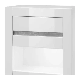 Best Wohnen Vitrine in Hochglanz Weiß Mextra mit Beton Dekor Absetzung