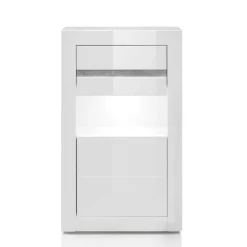 Best Wohnen Vitrine in Hochglanz Weiß Mextra mit Beton Dekor Absetzung