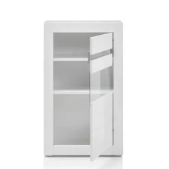 Best Wohnen Vitrine in Hochglanz Weiß Mextra mit Beton Dekor Absetzung