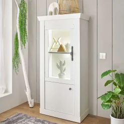 New Wohnen Vitrine in weißer Holzoptik Pinie - Liancos