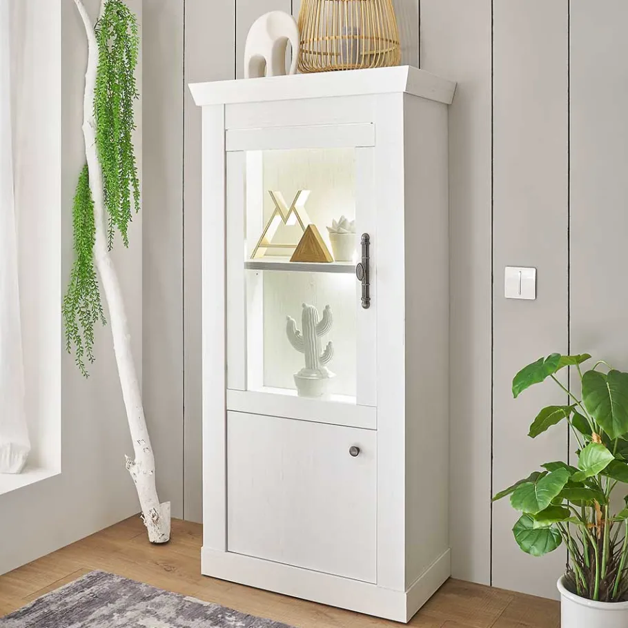 New Wohnen Vitrine in weißer Holzoptik Pinie - Liancos