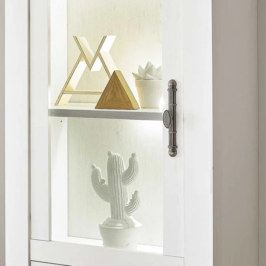 New Wohnen Vitrine in weißer Holzoptik Pinie - Liancos