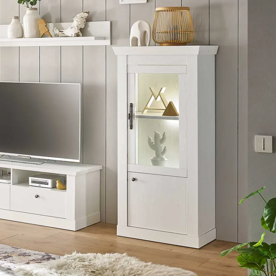 New Wohnen Vitrine in weißer Holzoptik Pinie - Liancos