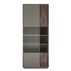 Outlet Wohnen Vitrine Schrank in Anthrazit und Eiche Dunkel - Mundo