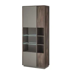 Outlet Wohnen Vitrine Schrank in Anthrazit und Eiche Dunkel - Mundo