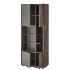 Outlet Wohnen Vitrine Schrank in Anthrazit und Eiche Dunkel - Mundo