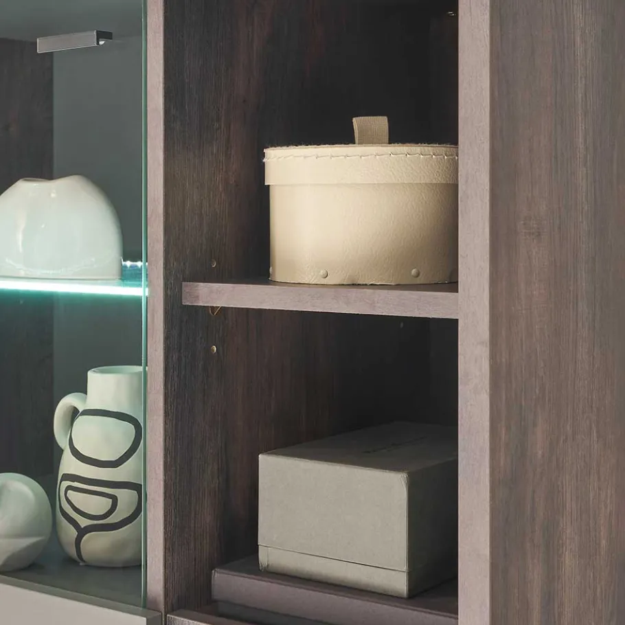 Outlet Wohnen Vitrine Schrank in Anthrazit und Eiche Dunkel - Mundo