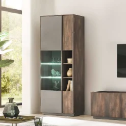 Outlet Wohnen Vitrine Schrank in Anthrazit und Eiche Dunkel - Mundo