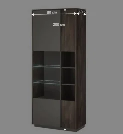 Outlet Wohnen Vitrine Schrank in Anthrazit und Eiche Dunkel - Mundo